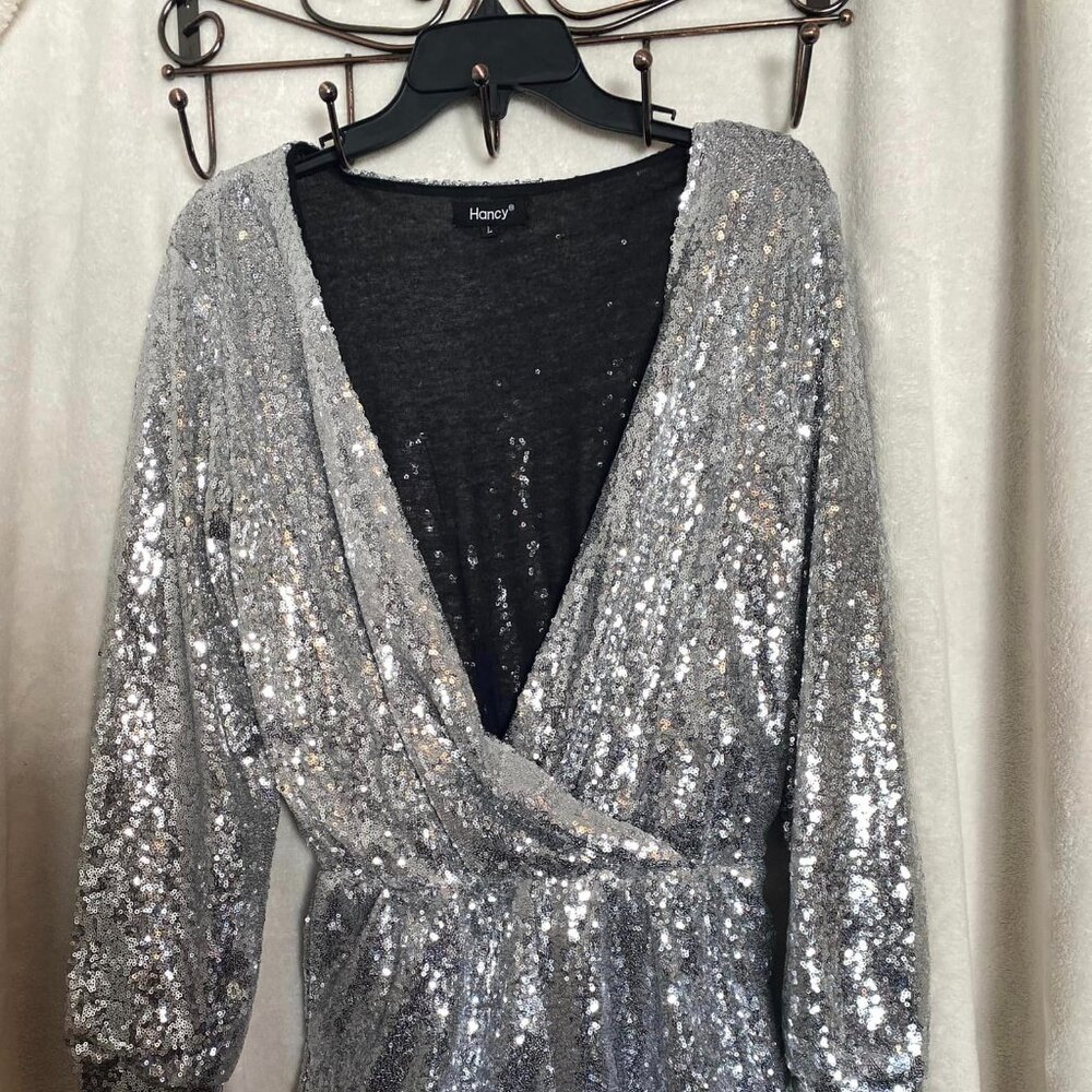 One-piece silver sequin romper